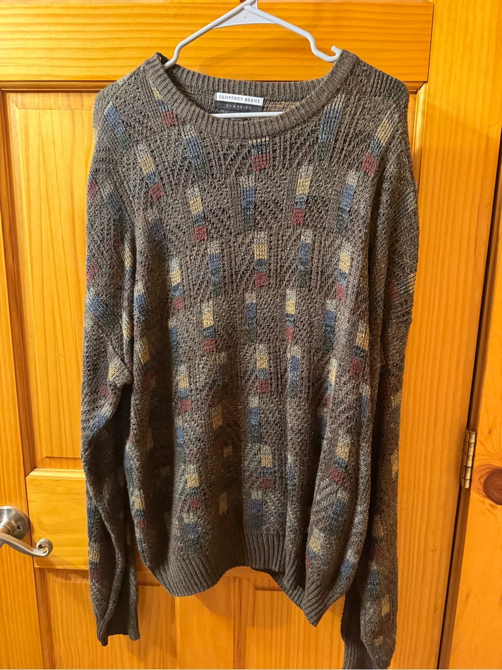 Geoffrey Beene Brown Multicolor Textured Knit Crewneck